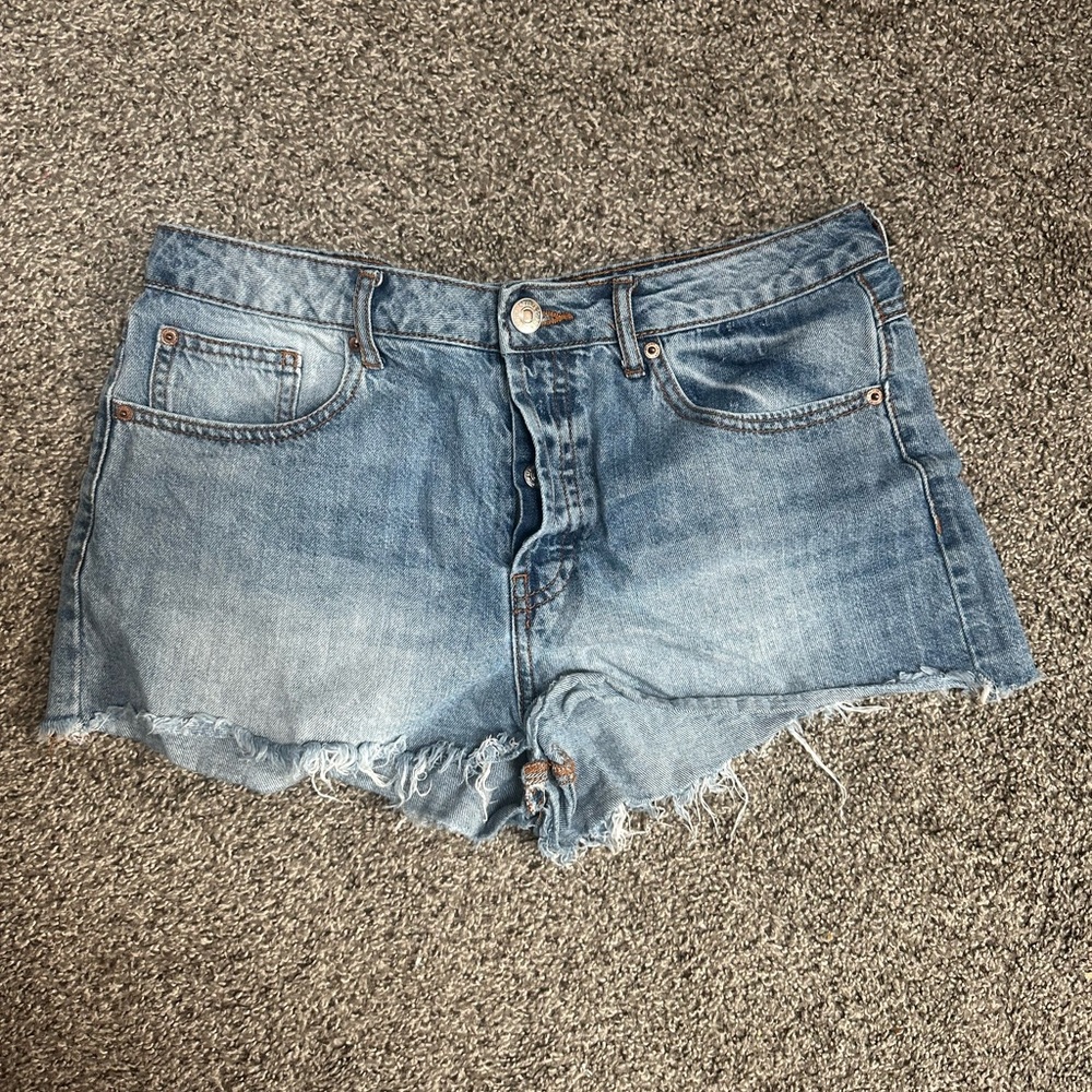 Forever 21 Blue Jean Shorts with Distressed Hem